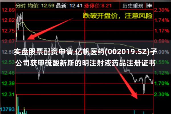 实盘股票配资申请 亿帆医药(002019.SZ)子公司获甲硫酸新斯的明注射液药品注册证书